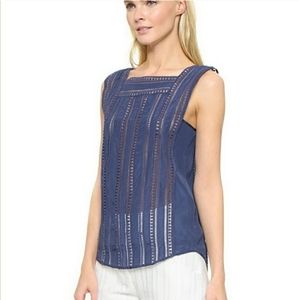 NWT Veronica Beard Silk Square Neck Top Sz 10 Blue